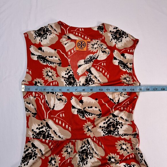 Tory Burch Maddie Silk Maxi Dress WallFlower Floral Print Orange White Wrap XS - Picture 5 of 11